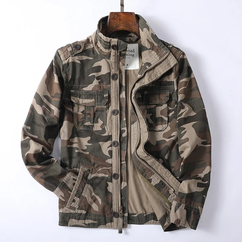 Men's Retro Denim Cargo Jacket Sand Camo