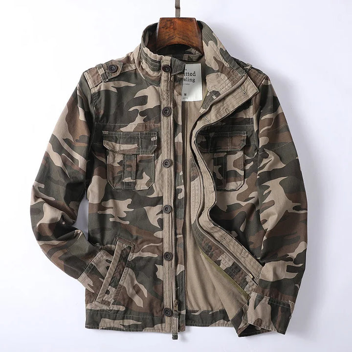 Men's Retro Denim Cargo Jacket Sand Camo