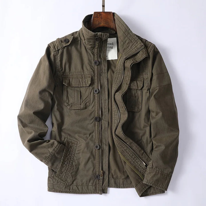 Men's Retro Denim Cargo Jacket Army Green