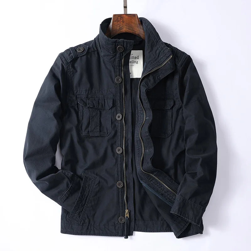 Men's Retro Denim Cargo Jacket Navy Blue