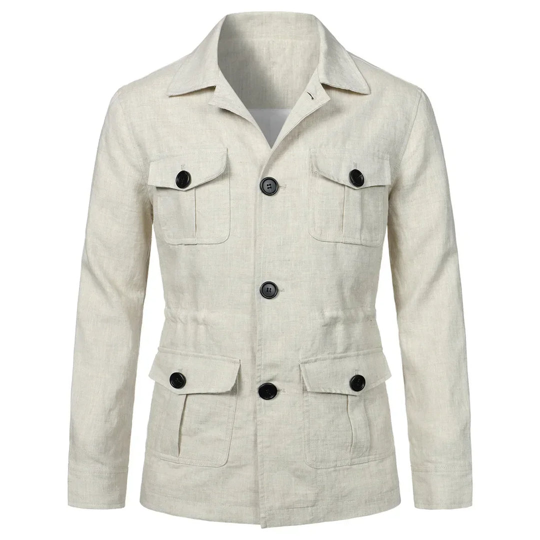 Men's Retro Linen Safari Jacket - British Style Creamy-White