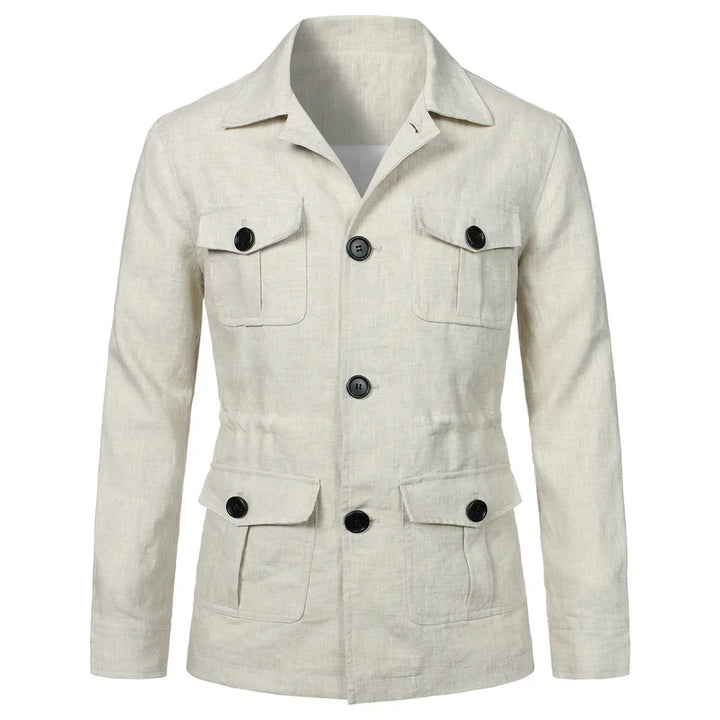 Men's Retro Linen Safari Jacket - British Style Creamy-White
