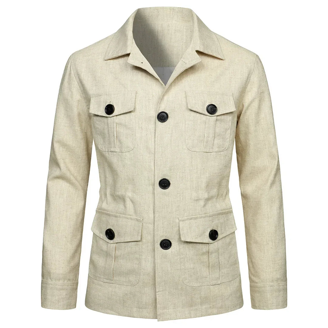 Men's Retro Linen Safari Jacket - British Style Beige