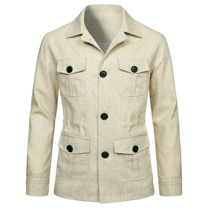 Men's Retro Linen Safari Jacket - British Style Beige