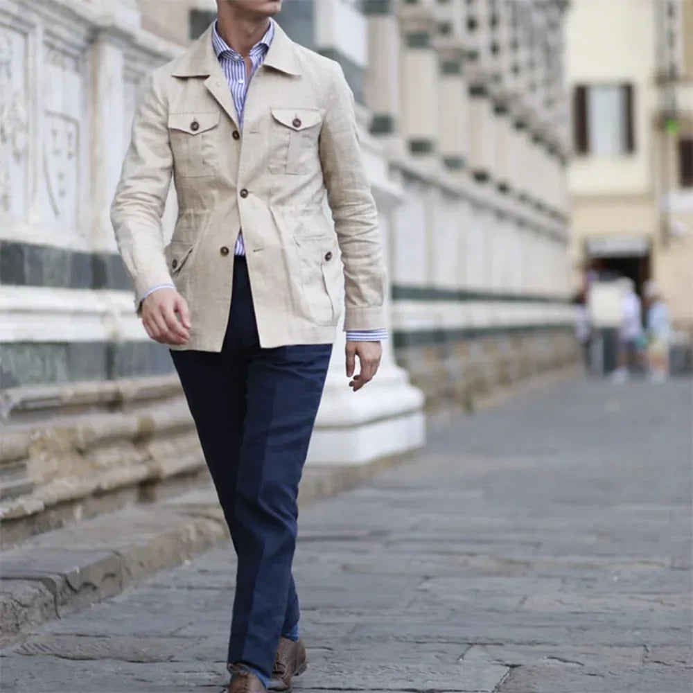 Men's Retro Linen Safari Jacket - British Style