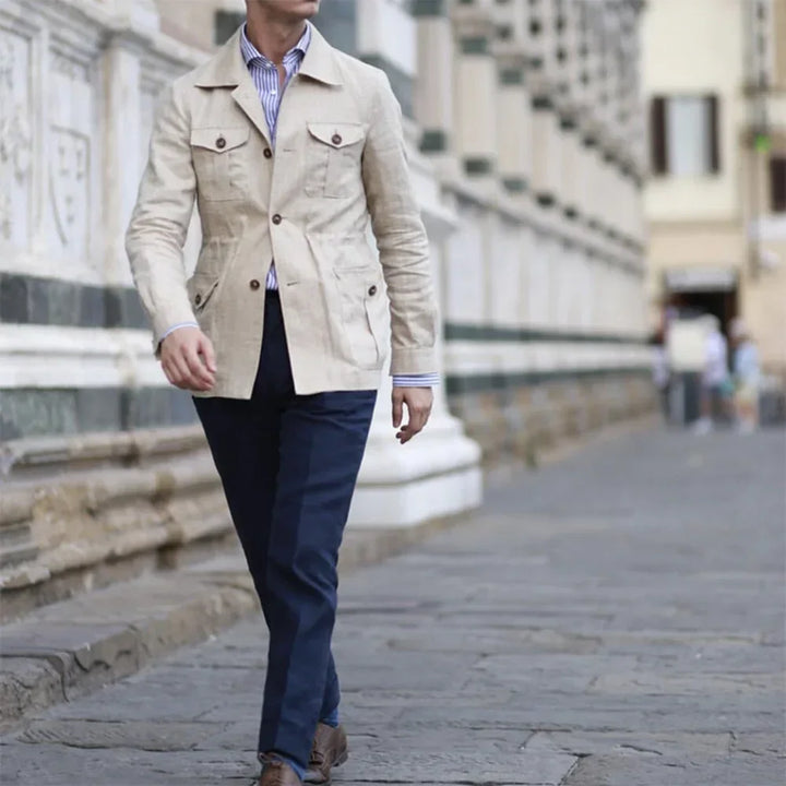 Men's Retro Linen Safari Jacket - British Style