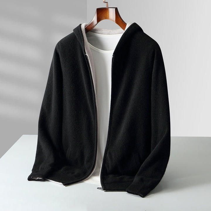 Men's Reversible Cashmere Hoodie - Napoli Style Black Cream