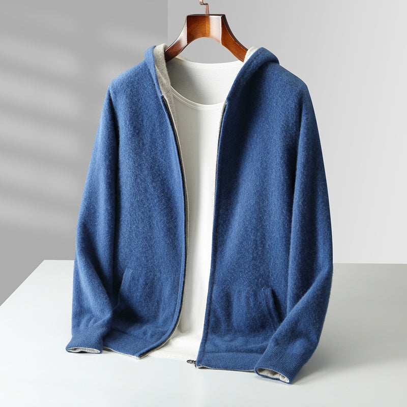 Men's Reversible Cashmere Hoodie - Napoli Style Blue Gray