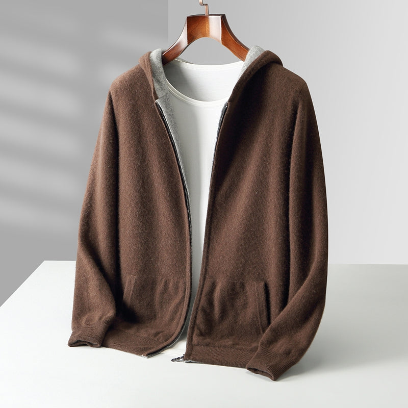 Men's Reversible Cashmere Hoodie - Napoli Style Brown Gray