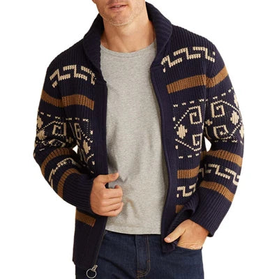 Men's Reversible Wool-Touch Knit Jacket Navy Blue