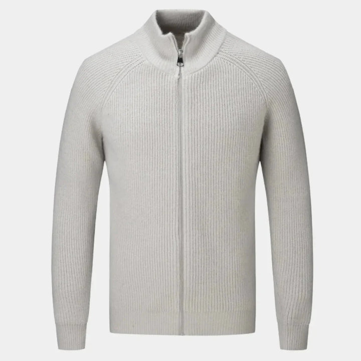Men's Ribbed Zip Sweater - Stylish & Comfortable Milky White