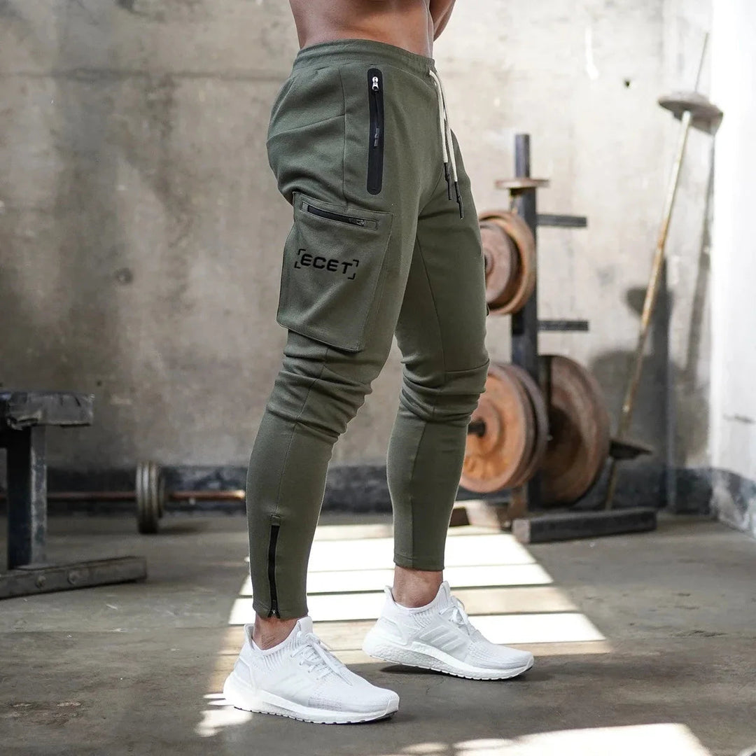 Men's Slim Fit Sporty Jogging Pants with Zippered Pockets Army Green
