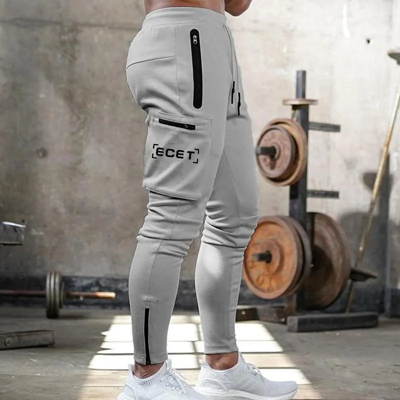 Men's Slim Fit Sporty Jogging Pants with Zippered Pockets Light Gray