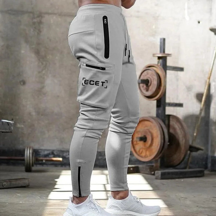 Men's Slim Fit Sporty Jogging Pants with Zippered Pockets Light Gray