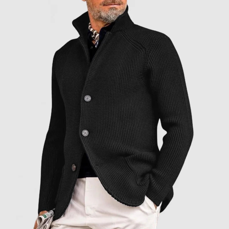 Men's Stand Collar Knitted Sweater for Warmth and Style Black