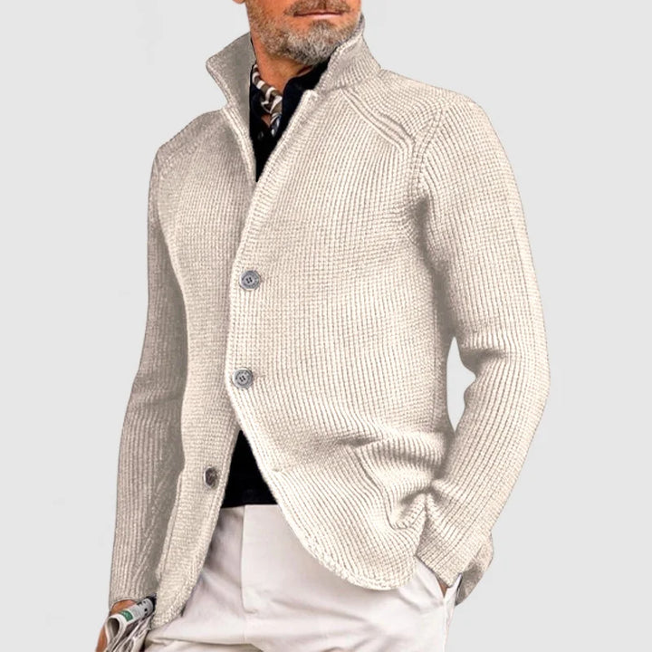 Men's Stand Collar Knitted Sweater for Warmth and Style Beige