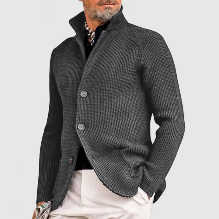 Men's Stand Collar Knitted Sweater for Warmth and Style Gray