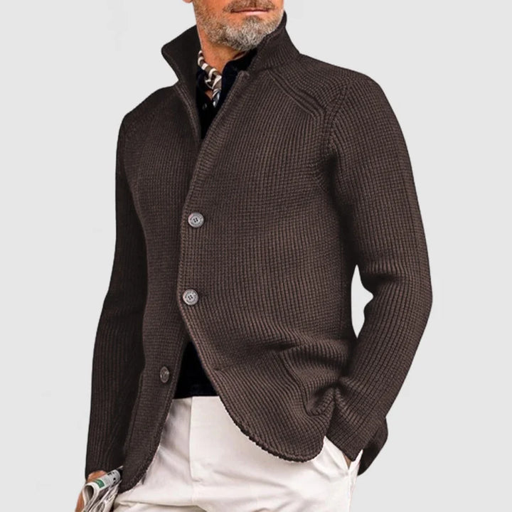 Men's Stand Collar Knitted Sweater for Warmth and Style Brown