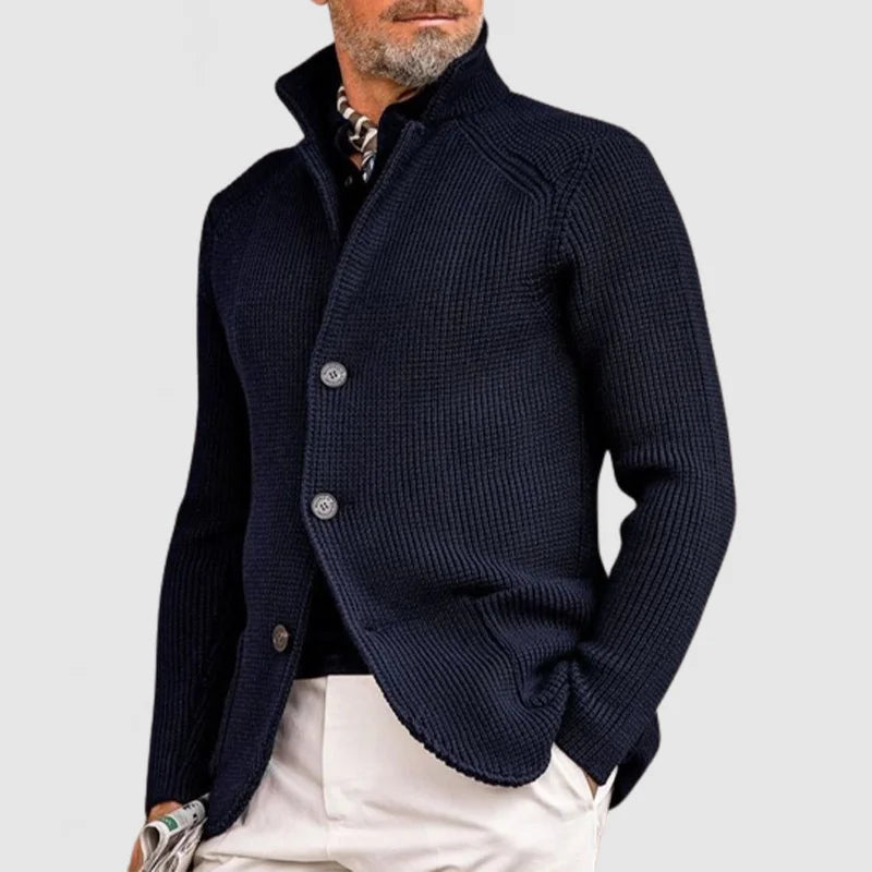 Men's Stand Collar Knitted Sweater for Warmth and Style Dark Blue