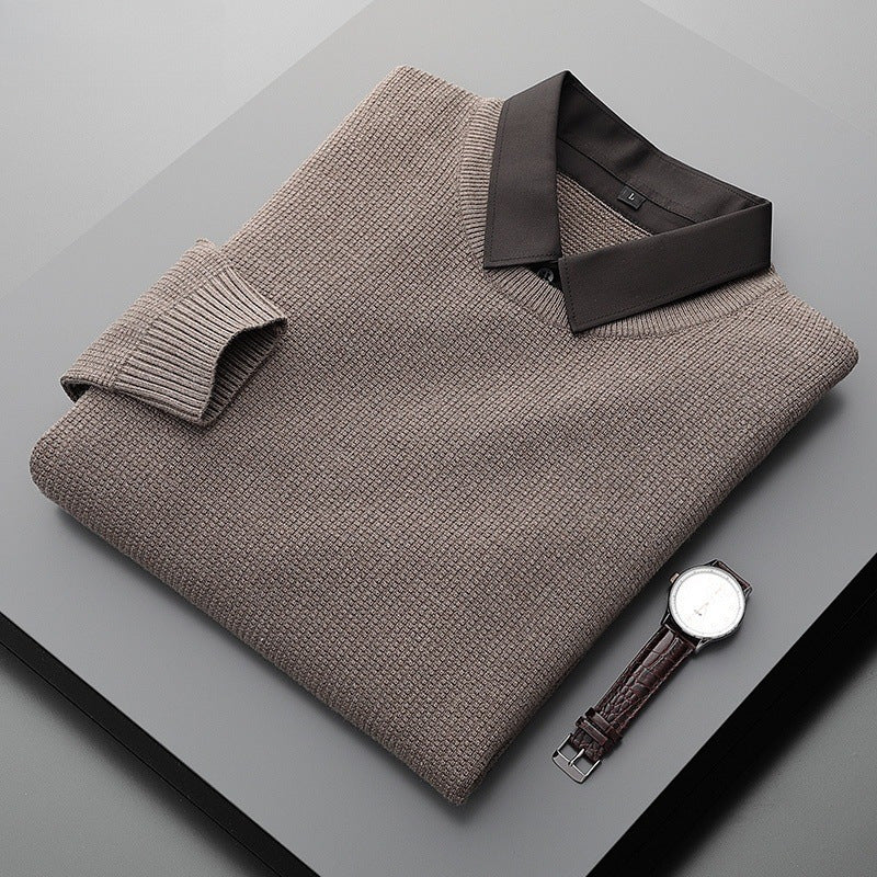 Men's Stylish Collar Sweater Light Brown