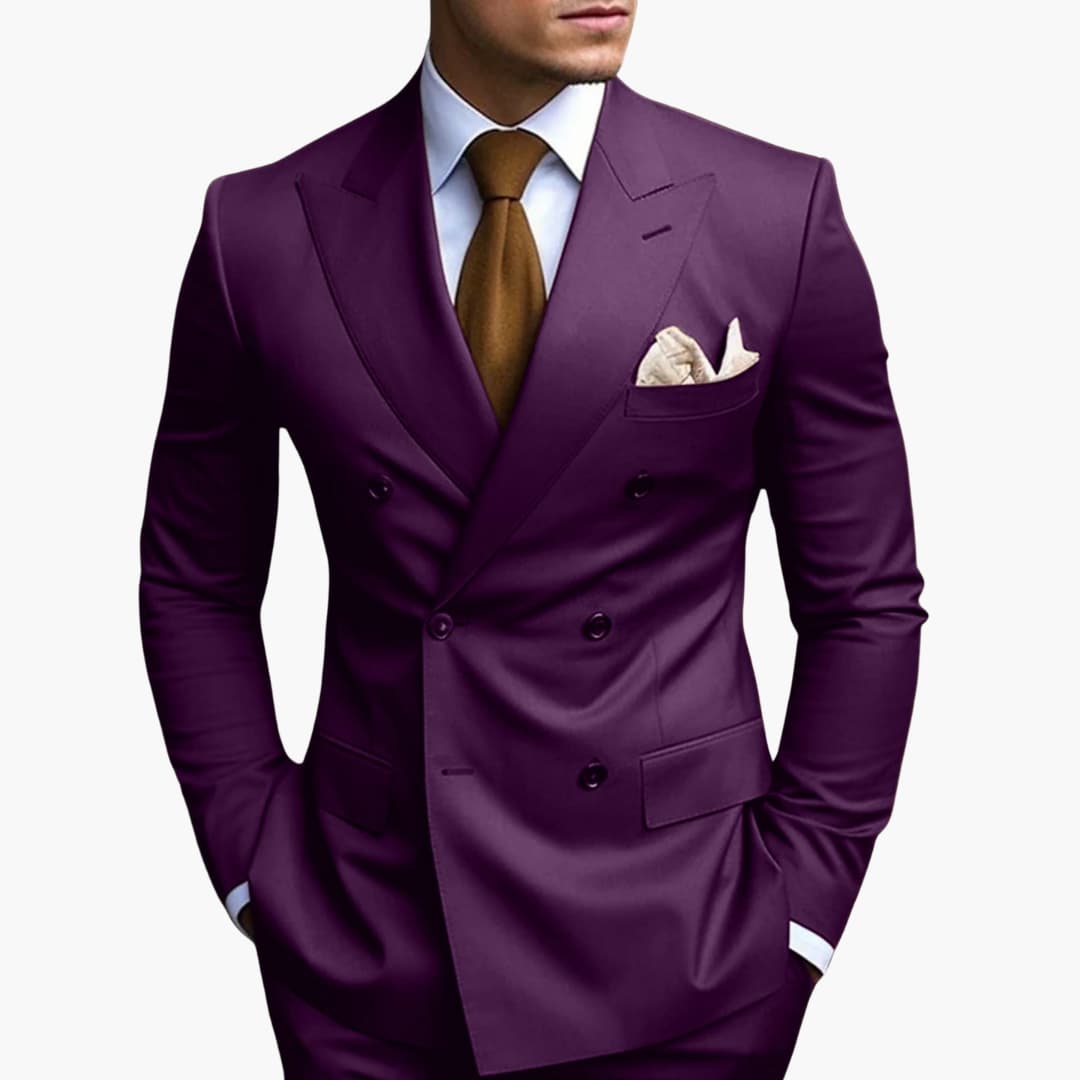 Men's Stylish Double-Breasted Suit Purple
