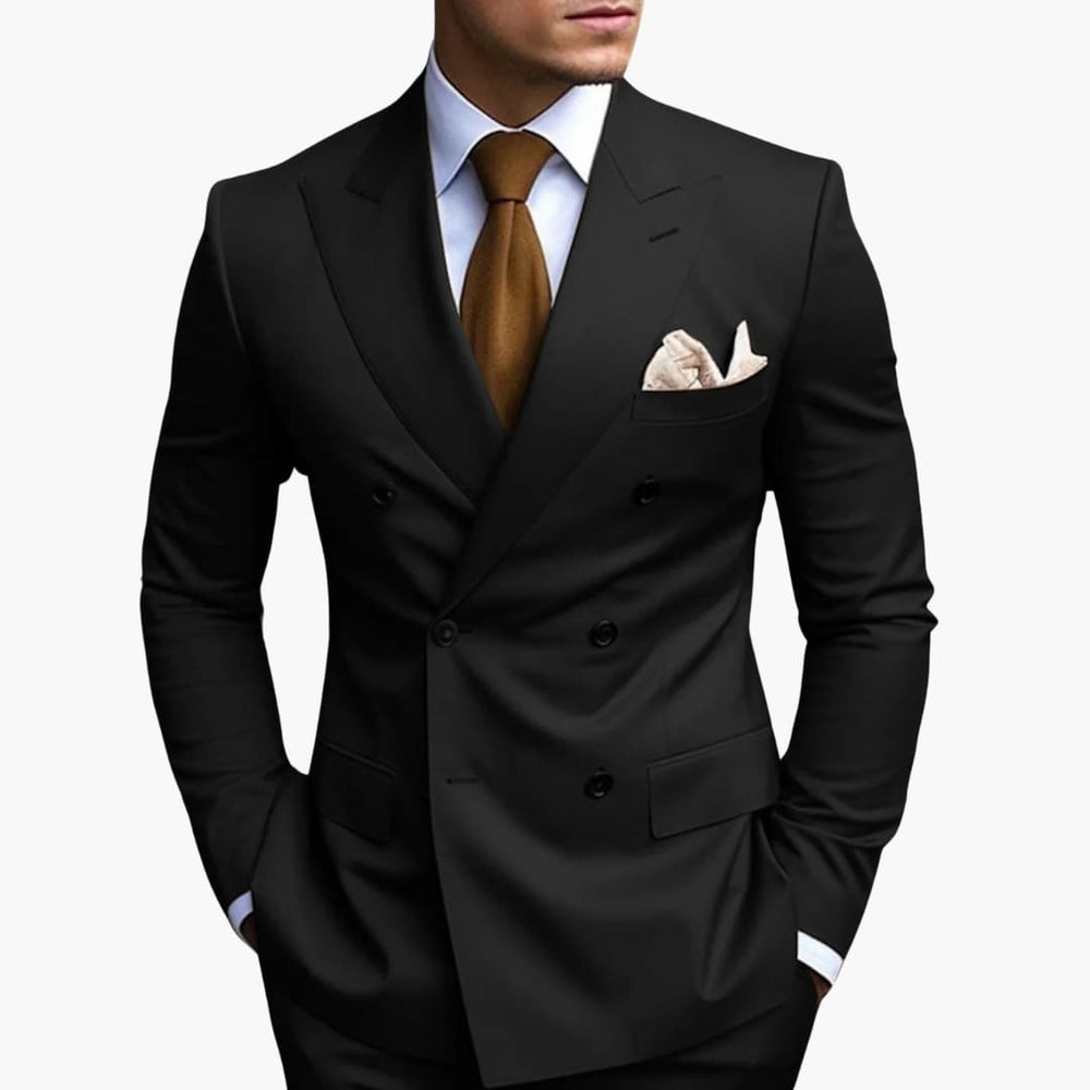 Men's Stylish Double-Breasted Suit Black