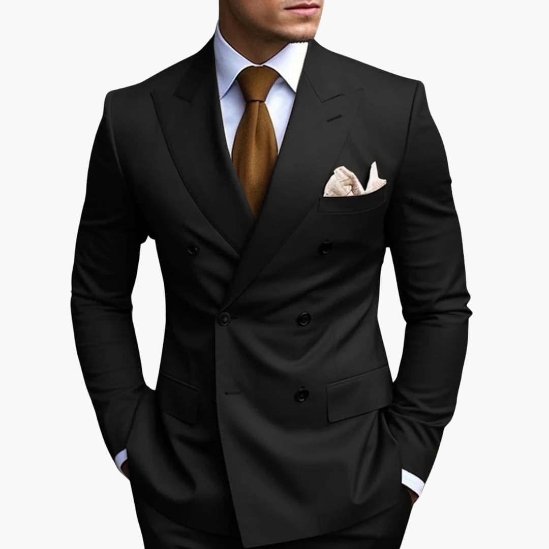 Men's Stylish Double-Breasted Suit Black