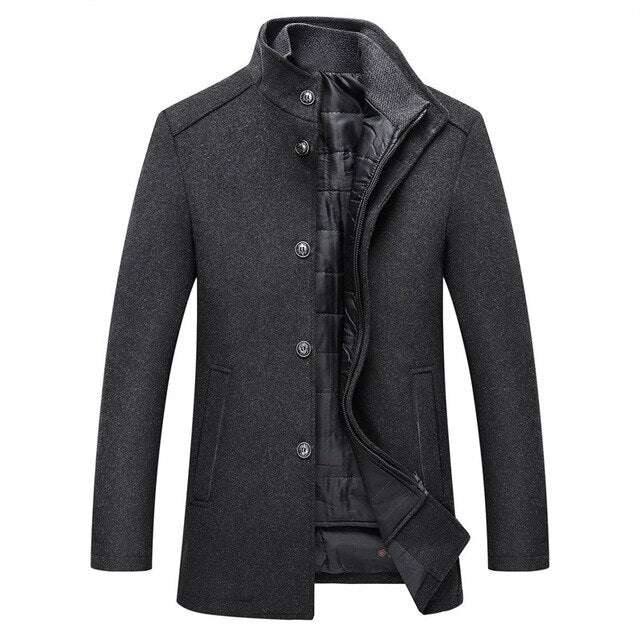 Men's Stylish & Warm Stand Collar Wool Button Coat-MODAUTLET