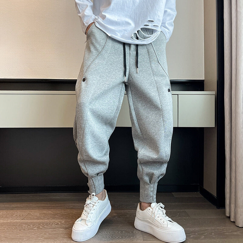 Men's Tapered Joggers with Drawstring Waist and Pockets Gray
