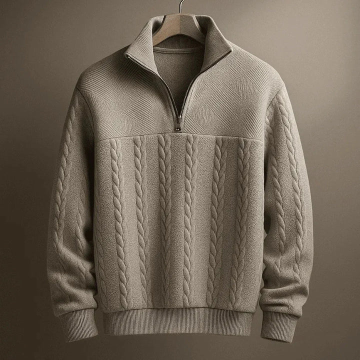 Men's Textured Cable Quarter-Zip Knit Sweater Gray