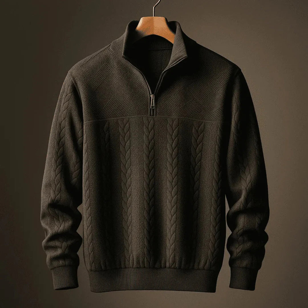 Men's Textured Cable Quarter-Zip Knit Sweater Black