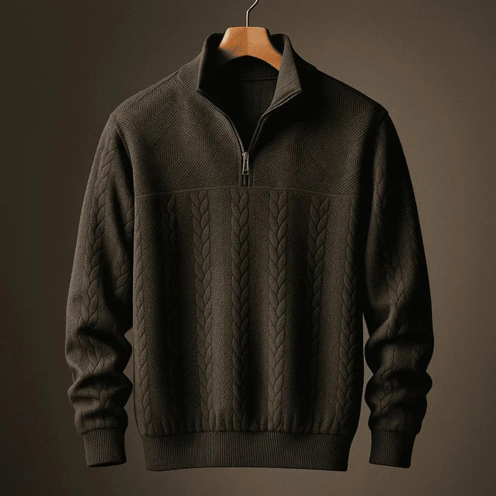 Men's Textured Cable Quarter-Zip Knit Sweater Black