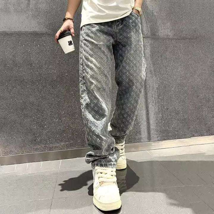 Men's Textured Jacquard Straight Leg Denim Jeans