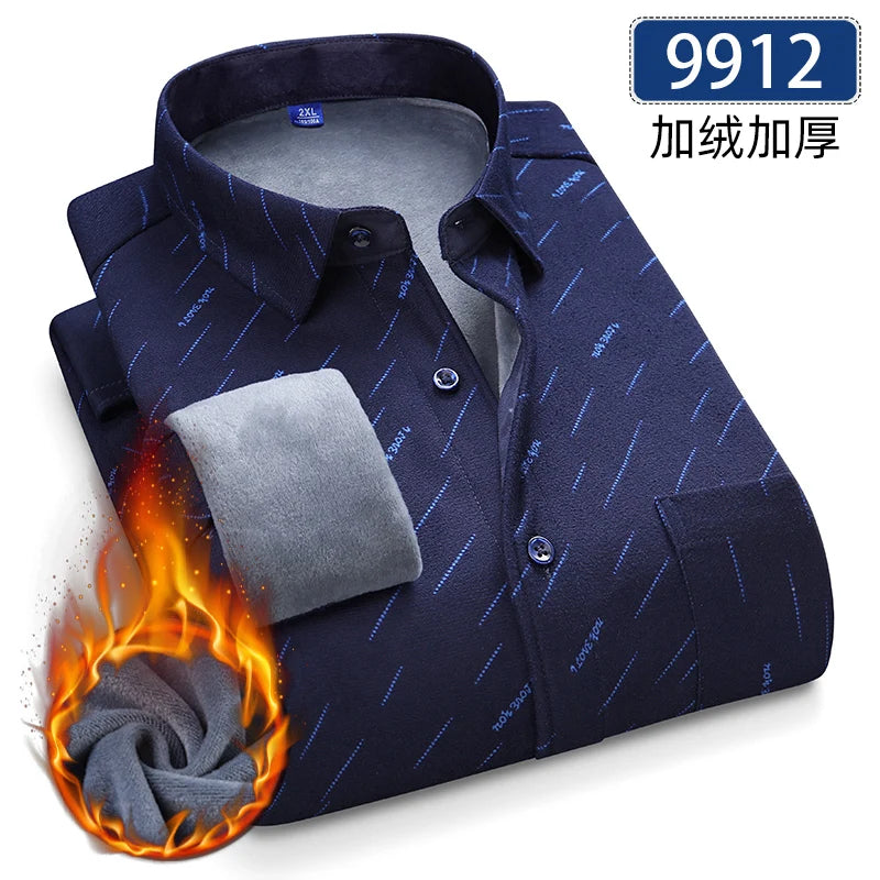 Men's Thick Fleece Long Sleeve Plaid Shirt for Autumn Winter Wear-MODAUTLET
