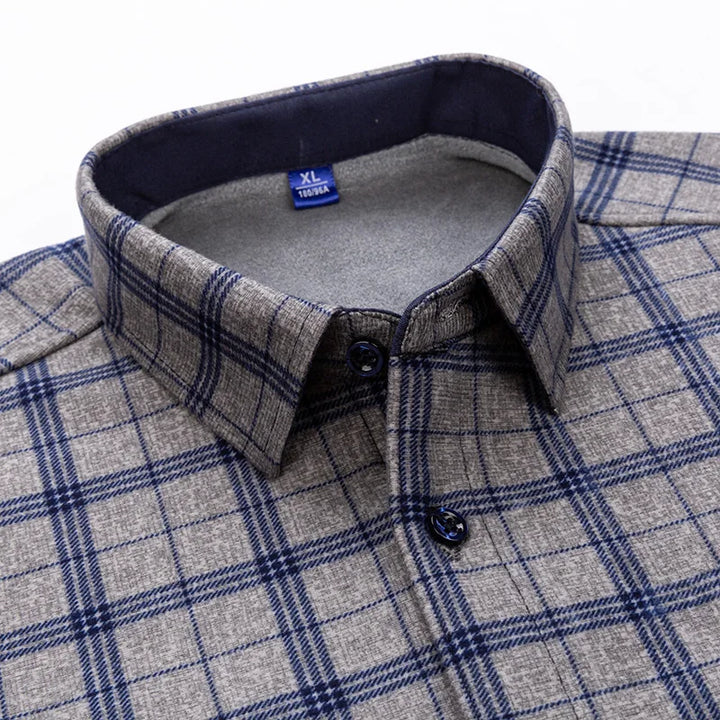 Men's Thick Fleece Long Sleeve Plaid Shirt for Autumn Winter Wear-MODAUTLET