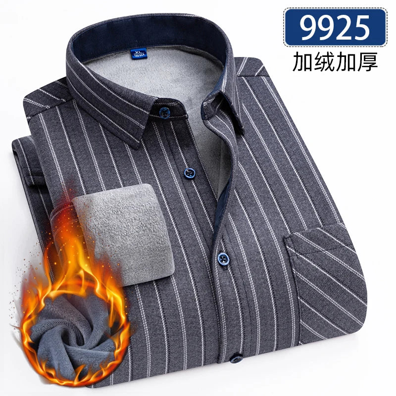 Men's Thick Fleece Long Sleeve Plaid Shirt for Autumn Winter Wear-MODAUTLET