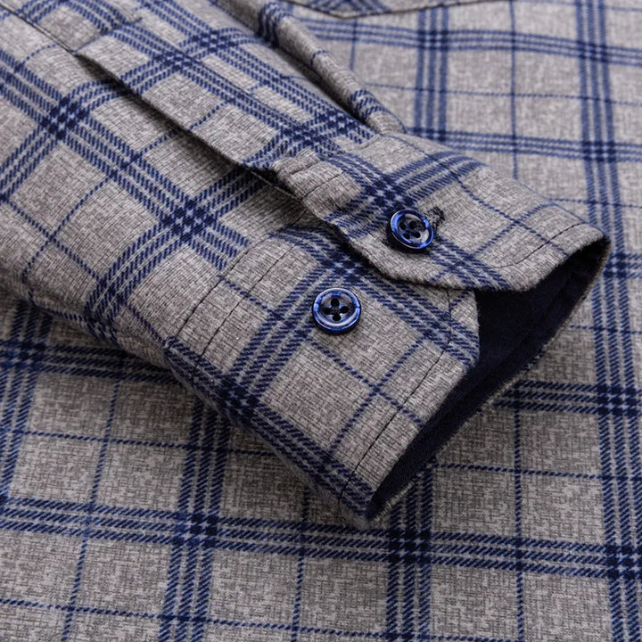 Men's Thick Fleece Long Sleeve Plaid Shirt for Autumn Winter Wear-MODAUTLET