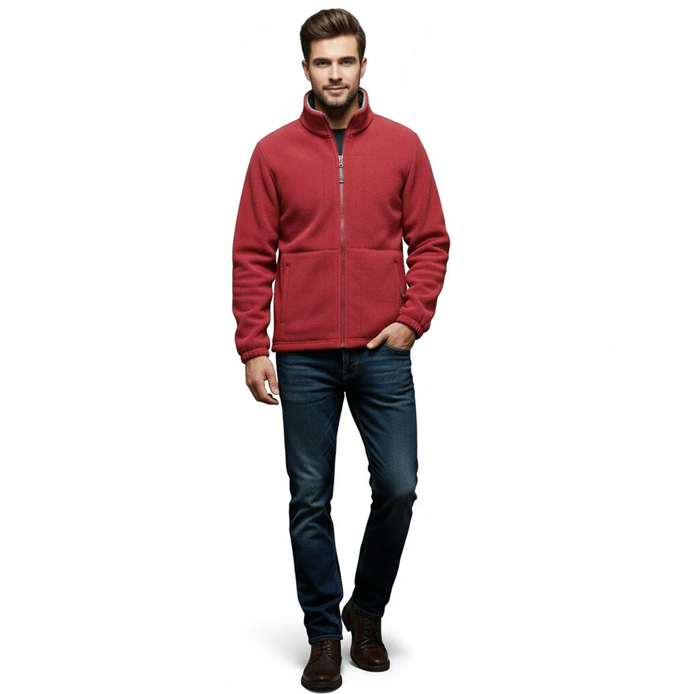 Men's Thick Fleece Winter Jacket - Double Pocket Hiking & Ski Outerwear Red