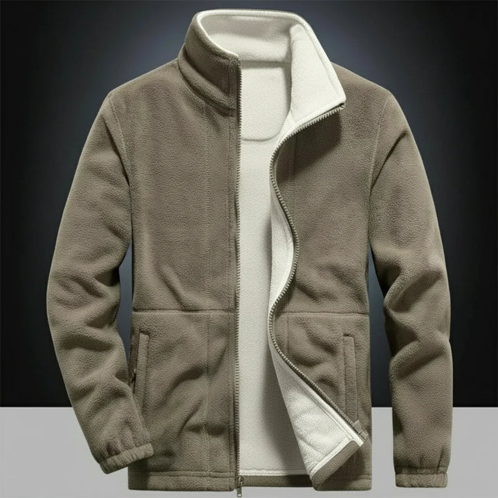 Men's Thick Fleece Winter Jacket - Double Pocket Hiking & Ski Outerwear Khaki