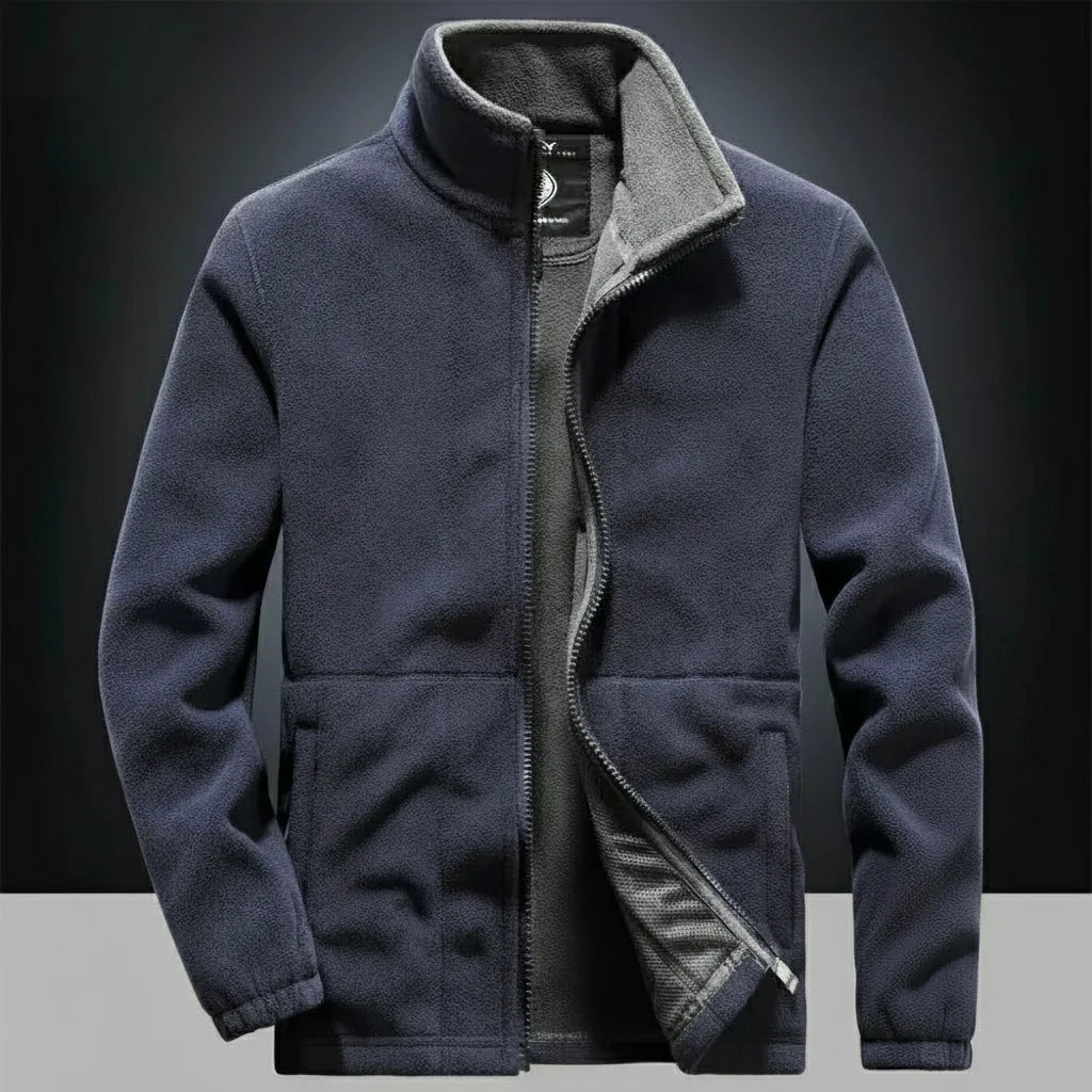 Men's Thick Fleece Winter Jacket - Double Pocket Hiking & Ski Outerwear Blue