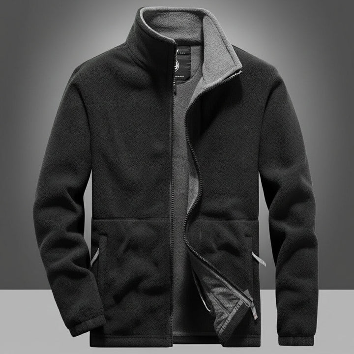 Men's Thick Fleece Winter Jacket - Double Pocket Hiking & Ski Outerwear Black