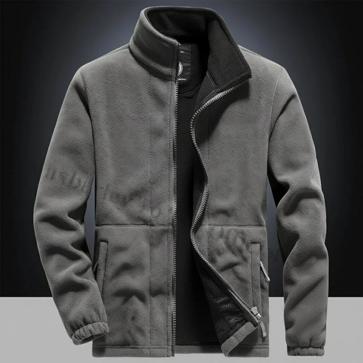 Men's Thick Fleece Winter Jacket - Double Pocket Hiking & Ski Outerwear Gray
