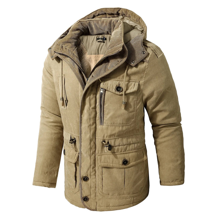 Men's Thickened Hooded Fleece-Lined Cotton Parka – Mid-Length Winter Coat with Multiple Pockets