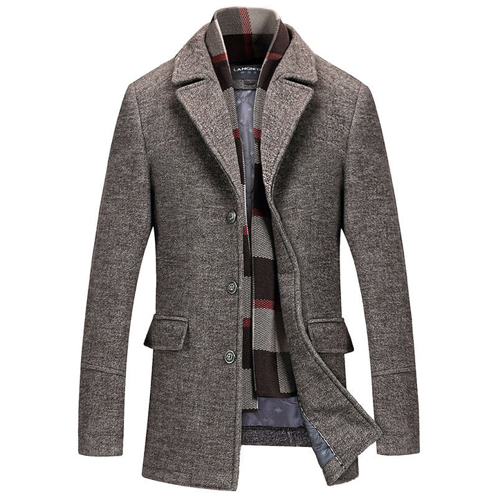 Men's Thigh-Length Layered Button Front Overcoat – Classic & Stylish Comfort-MODAUTLET