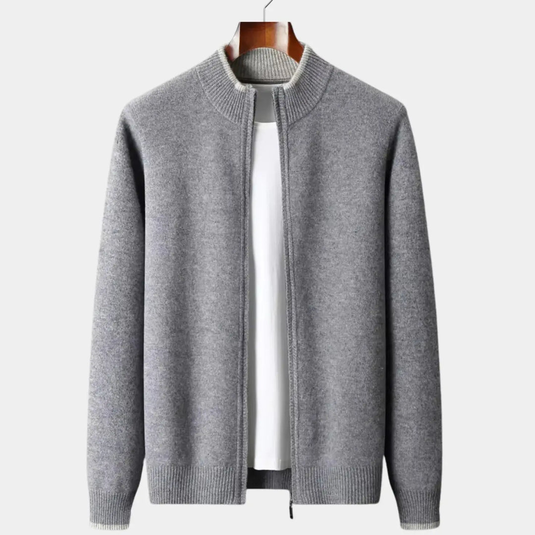 Men's Two-Tone Merino Wool Full-Zip Sweater