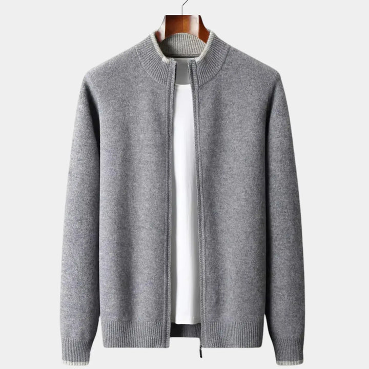 Men's Two-Tone Merino Wool Full-Zip Sweater