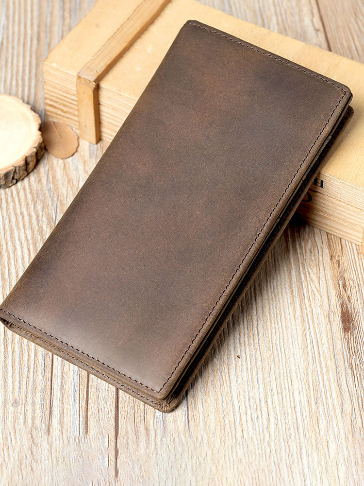 Men's Vintage-Inspired Leather Long Wallet Coffee