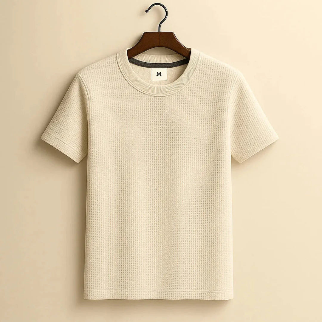 Men's Waffle-Knit Cotton Tee for Ultimate Comfort Beige