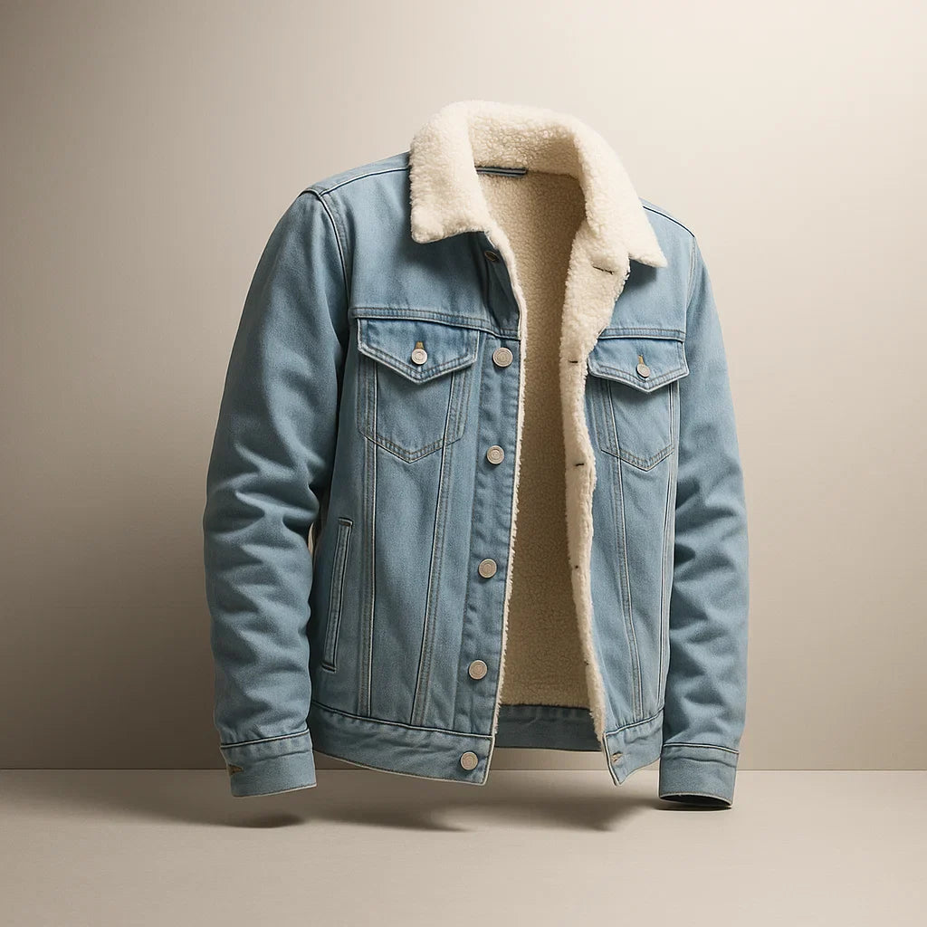 Men’s Warm Padded Denim Jacket – Button Velaro Style