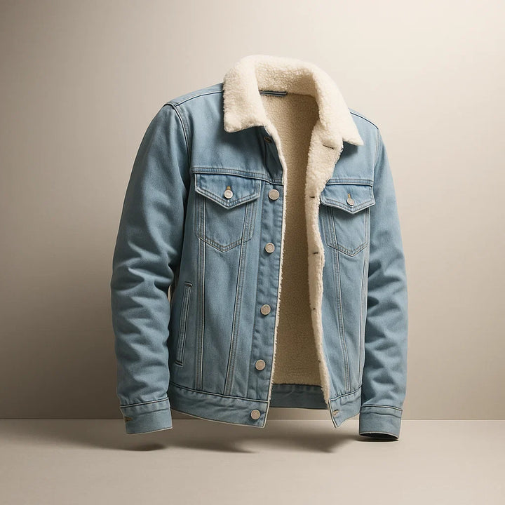 Men’s Warm Padded Denim Jacket – Button Velaro Style